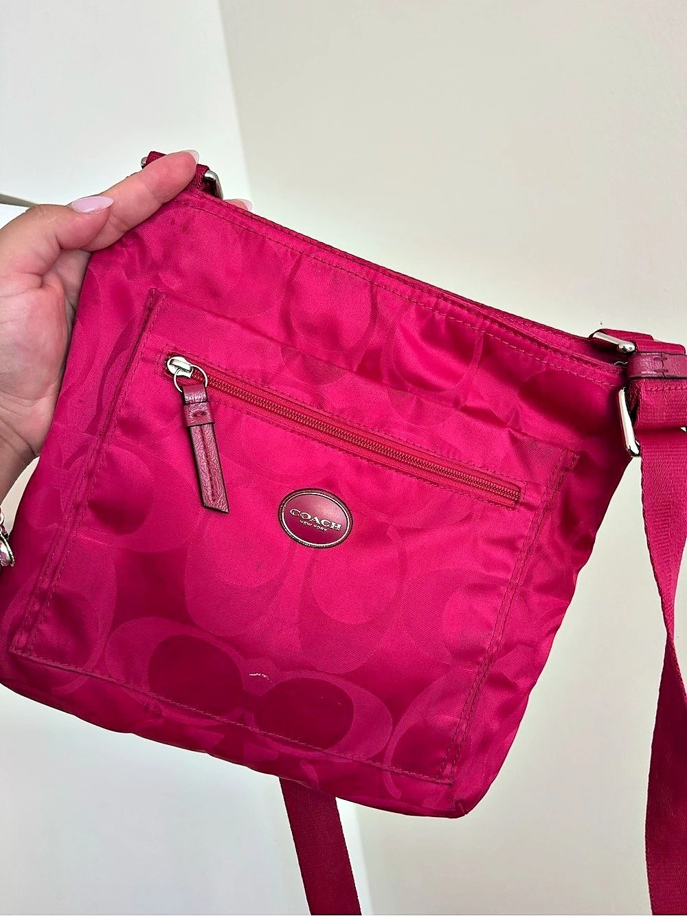Coach Getaway Signature Nylon File Crossbody Bag Pink